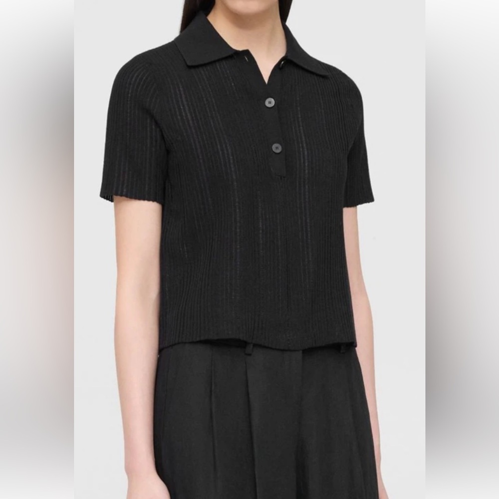 Theory Cotton Blend Crop Polo Sweater
